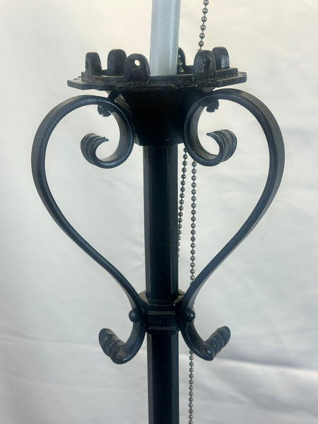 Pair Floor Lamps. Black Wrought Iron. Tripod Base with Pad Feet. Circa 1930s 68"