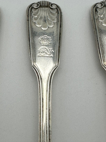 Set of Four Master Salt Spoons English Sterling. London 1853 Fiddle Thread Shell