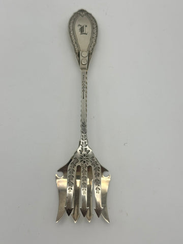 Sardine Tongs. American Coin Silver. Haddock Lincoln Foss, Boston MA 1857-1868